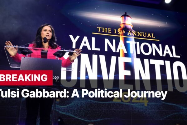 Photo by Capitalist Money on August 27, 2024. May be an image of Tulsi Gabbard speaking at the YAL National Convention The image may contain text such as 'THE 15th ANNUAL', 'YAL NATIONAL CONVENTION', 'BREAKING', 'Tulsi Gabbard: A Political Journey'.