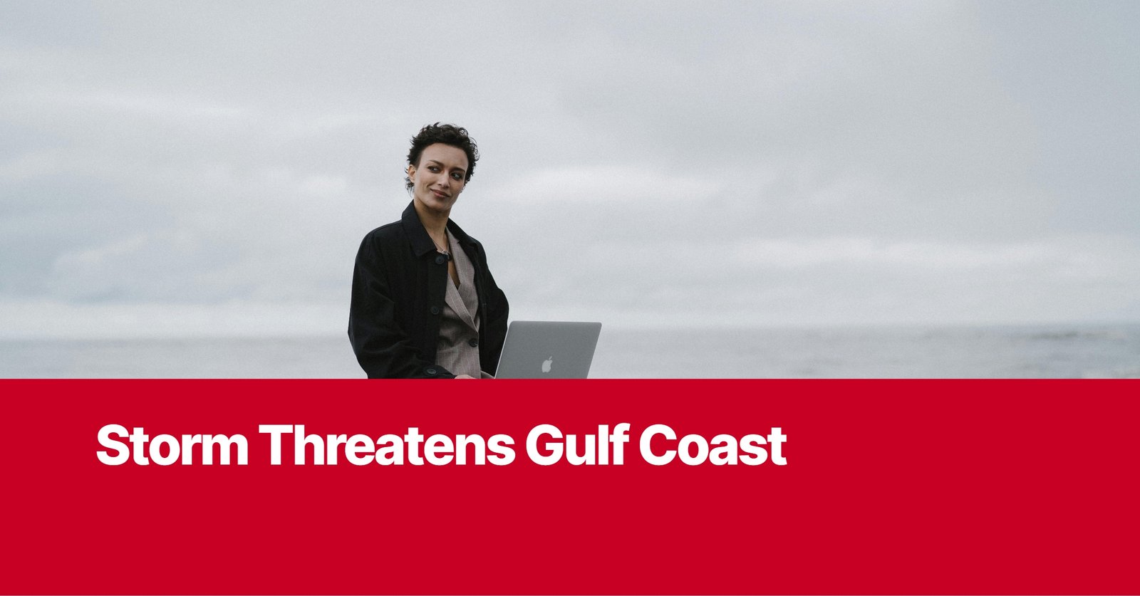 Photo by Capitalist Money on September 09, 2024. May be an image of A woman in a black jacket stands on the shore with a laptop in her hand looking at the camera as the storm threatens the Gulf Coast. The image may contain text such as 'Storm Threatens Gulf Coast'.