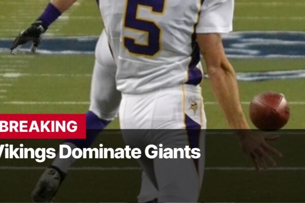 Photo by Capitalist Money on September 09, 2024. May be an image of A Minnesota Vikings player holds the football in his hand with a determined look on his face. He appears to be celebrating a victory. The image may contain text such as 'BREAKING', 'Vikings Dominate Giants'.