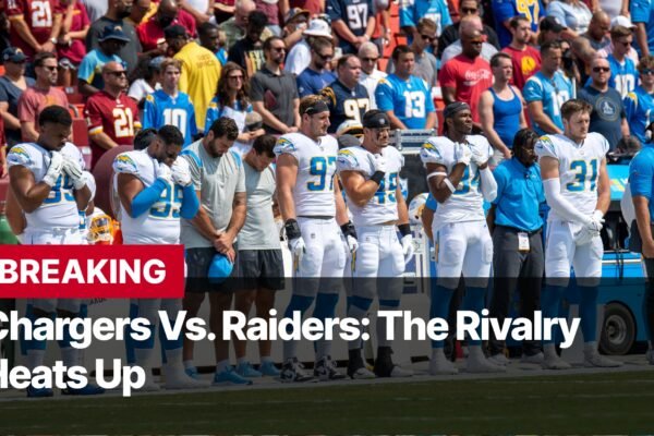 Photo by Capitalist Money on September 09, 2024. May be an image of The Los Angeles Chargers and the Las Vegas Raiders face off on the gridiron in a heated rivalry game. The players stand in a huddle, ready for the challenge ahead. The game is sure to be a nail-biter, with both teams fighting for victory. The image may contain text such as 'BREAKING', 'Chargers Vs. Raiders: The Rivalry Heats Up'.