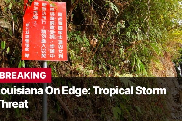 Photo by Capitalist Money on September 10, 2024. May be an image of A red sign with Chinese characters is next to a dirt path with wooden railing. The path is lined with green vegetation and trees. The sign is partially visible as there is text superimposed over the image that reads "BREAKING Louisiana On Edge: Tropical Storm Threat". The image may contain text such as 'BREAKING Louisiana On Edge: Tropical Storm Threat'.