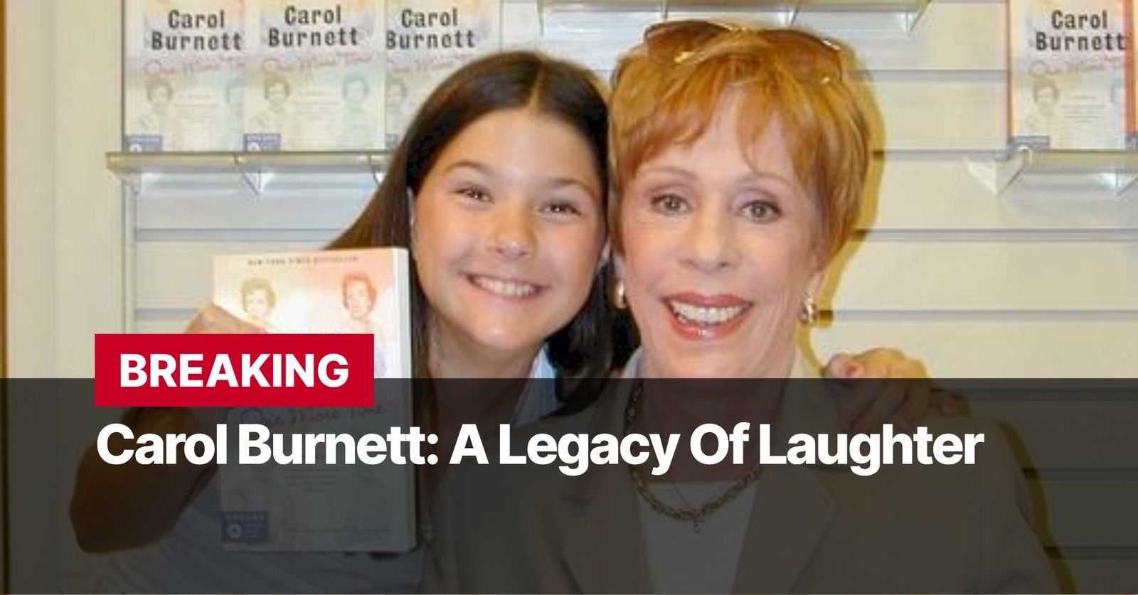 Photo by Capitalist Money on September 14, 2024. May be an image of Carol Burnett, a legendary comedian, smiles warmly for a photo with a young fan. The fan holds a copy of Burnett's autobiography, "This Time Together." The image captures a moment of connection and appreciation between a beloved icon and her admirer. The image may contain text such as 'BREAKING', 'Carol Burnett: A Legacy Of Laughter'.