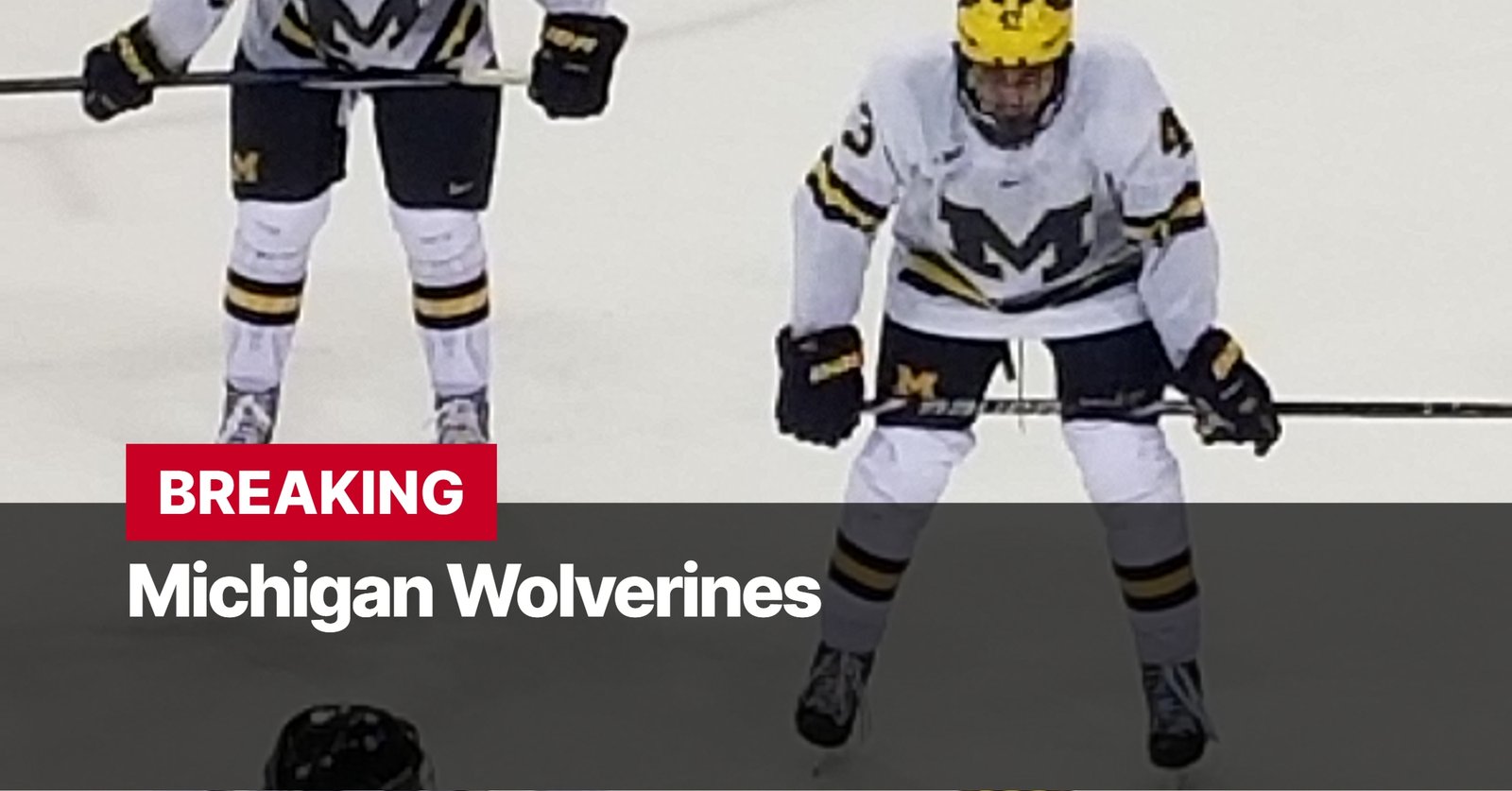 Photo by Capitalist Money on September 15, 2024. May be an image of A Michigan Wolverines hockey player on the ice, wearing a white jersey with a black and yellow M. The player is skating towards the camera, with the puck on the ice in front of them. The image may contain text such as 'BREAKING Michigan Wolverines'.