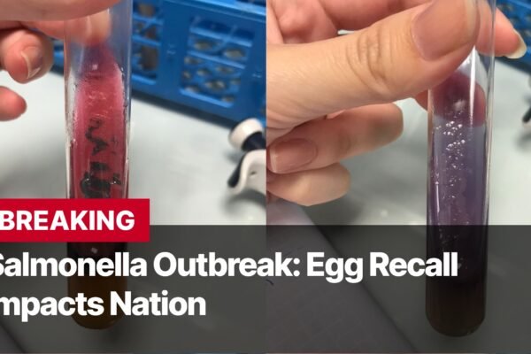 Photo by Capitalist Money on September 08, 2024. May be an image of A close-up image of two test tubes containing a purple liquid. The text on the image states "BREAKING Salmonella Outbreak: Egg Recall Impacts Nation". The image may contain text such as 'BREAKING', 'Salmonella Outbreak: Egg Recall', 'Impacts Nation'.