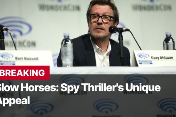 Photo by Capitalist Money on September 17, 2024. May be an image of Gary Oldman sits behind a microphone and a table during a panel discussion at WonderCon. He is smiling and looking to the left of the frame. The image may contain text such as 'BREAKING Slow Horses: Spy Thriller's Unique Appeal WonderCon Kari Russell WonderCon Gary Oldman WonderCon'.