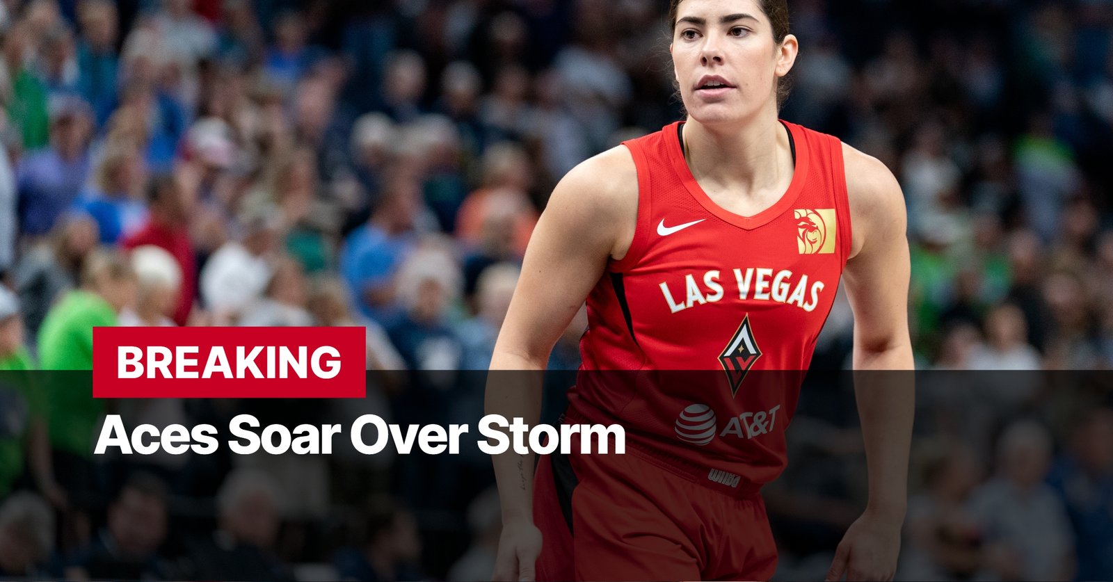 Photo by Capitalist Money on September 18, 2024. May be an image of A female basketball player wearing a red Las Vegas Aces jersey is shown in the image. She is walking onto the court with a determined look on her face. The Aces recently beat the Storm in a WNBA game and are headed to the playoffs. The image may contain text such as 'BREAKING Aces Soar Over Storm AT&T'.