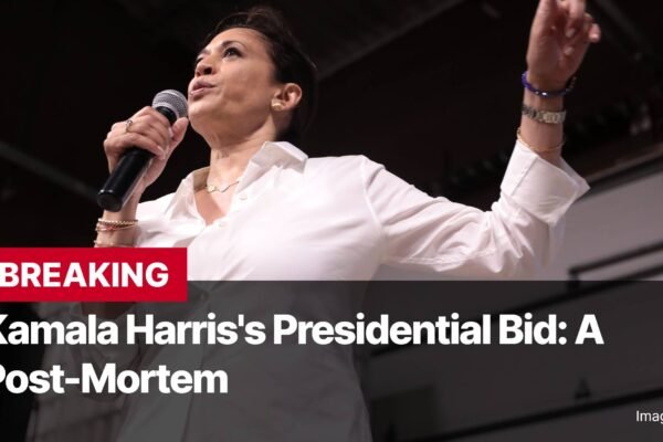 Photo by Capitalist Money on November 07, 2024. May be an image of A photo of Kamala Harris speaking with a microphone in hand, her arm raised in the air. The caption below her reads, "Kamala Harris's Presidential Bid: A Post-Mortem." The image may contain text such as 'BREAKING', 'Kamala Harris's Presidential Bid: A', 'Post-Mortem', 'Image by Gage'.