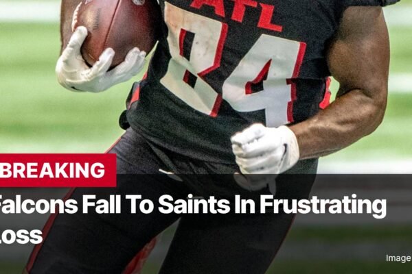 Photo by Capitalist Money on November 11, 2024. May be an image of A football player wearing a black and red jersey runs with the ball in his hand. The image may contain text such as 'BREAKING', 'Falcons Fall To Saints In Frustrating', 'Loss', 'Image by Merson'.