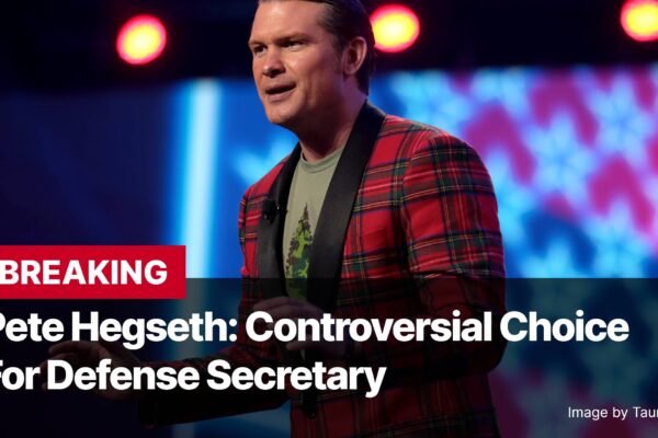 Photo by Capitalist Money on November 13, 2024. May be an image of A man in a red and black plaid jacket speaks at a podium with the words "BREAKING Pete Hegseth: Controversial Choice For Defense Secretary" in bold white letters on a red banner in front of him. The image may contain text such as 'BREAKING', 'Pete Hegseth: Controversial Choice', 'For Defense Secretary', 'Image by TaurusEmerald'.