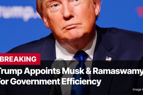 Photo by Capitalist Money on November 13, 2024. May be an image of A close-up shot of Donald Trump giving a serious look. Text overlay is "BREAKING Trump Appoints Musk & Ramaswamy For Government Efficiency." The image may contain text such as 'B', 'R', 'E', 'A', 'K', 'I', 'N', 'G', ' ', 'T', 'r', 'u', 'm', 'p', ' ', 'A', 'p', 'p', 'o', 'i', 'n', 't', 's', ' ', 'M', 'u', 's', 'k', ' ', '&', ' ', 'R', 'a', 'm', 'a', 's', 'w', 'a', 'm', 'y', ' ', 'F', 'o', 'r', ' ', 'G', 'o', 'v', 'e', 'r', 'n', 'm', 'e', 'n', 't', ' ', 'E', 'f', 'f', 'i', 'c', 'i', 'e', 'n', 'c', 'y', ' ', 'I', 'm', 'a', 'g', 'e', ' ', 'b', 'y', ' ', 'R', 'o', 'a', 'n', 'D', 'M'.