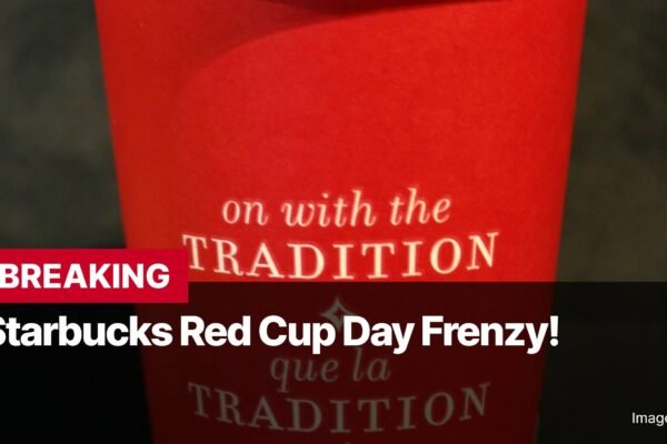 Photo by Capitalist Money on November 15, 2024. May be an image of Close-up view of a Starbucks red cup with the phrase 'on with the TRADITION' and 'que la TRADITION' printed on it. The image is accompanied by a banner that reads 'BREAKING Starbucks Red Cup Day Frenzy!'. The image may contain text such as 'BREAKING', 'Starbucks Red Cup Day Frenzy!', 'on with the TRADITION', 'que la TRADITION'.